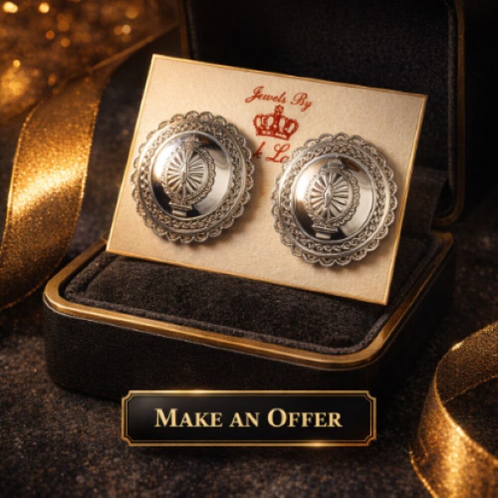 Vintage Jewels By Park Lane Santa Fe Silver Tone Concho Pierced earrings NEW